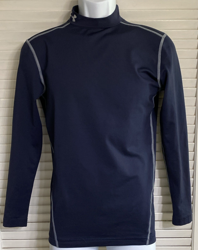 Under Armour Compression Mock Long Sleeve Shirt, Medium, Navy Coldgear