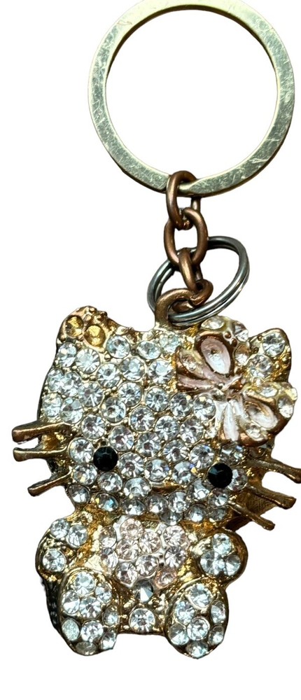 Hello Kitty 3D White Pink Crystal Copper Tone Keychain