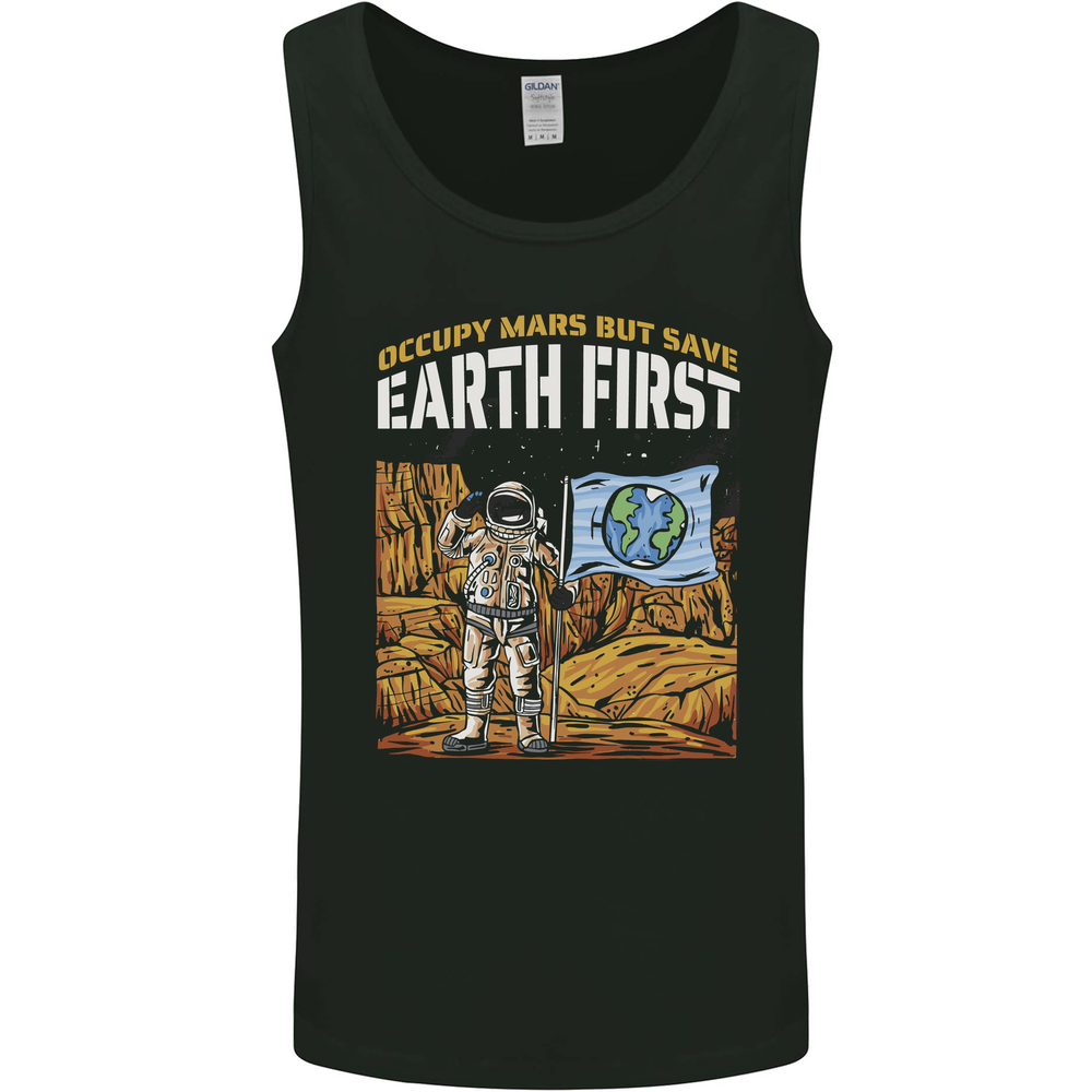 Earth First Climate Change Astronaut Mars Mens Vest Tank Top