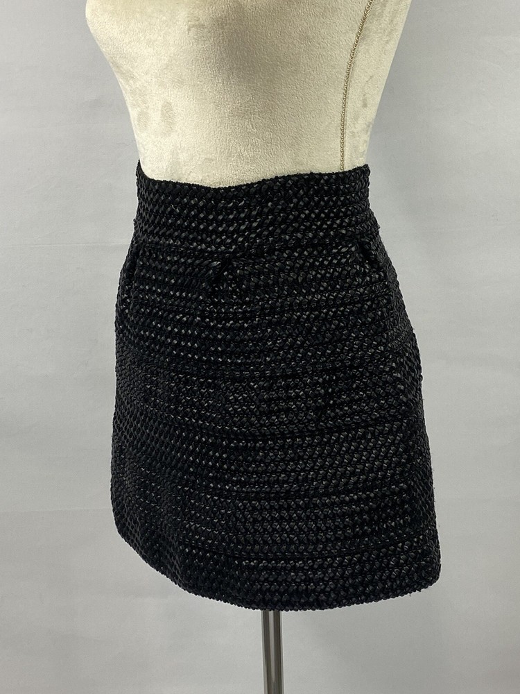 Elliatt995 Black Faux Leather Woven Mini Skirt with Elastic Waist