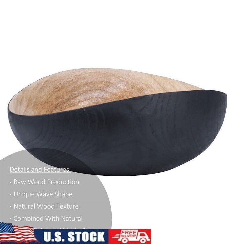 Black Wood Bowl Decorative Centerpiece Tabletop Decor Handcrafted Home Accent US