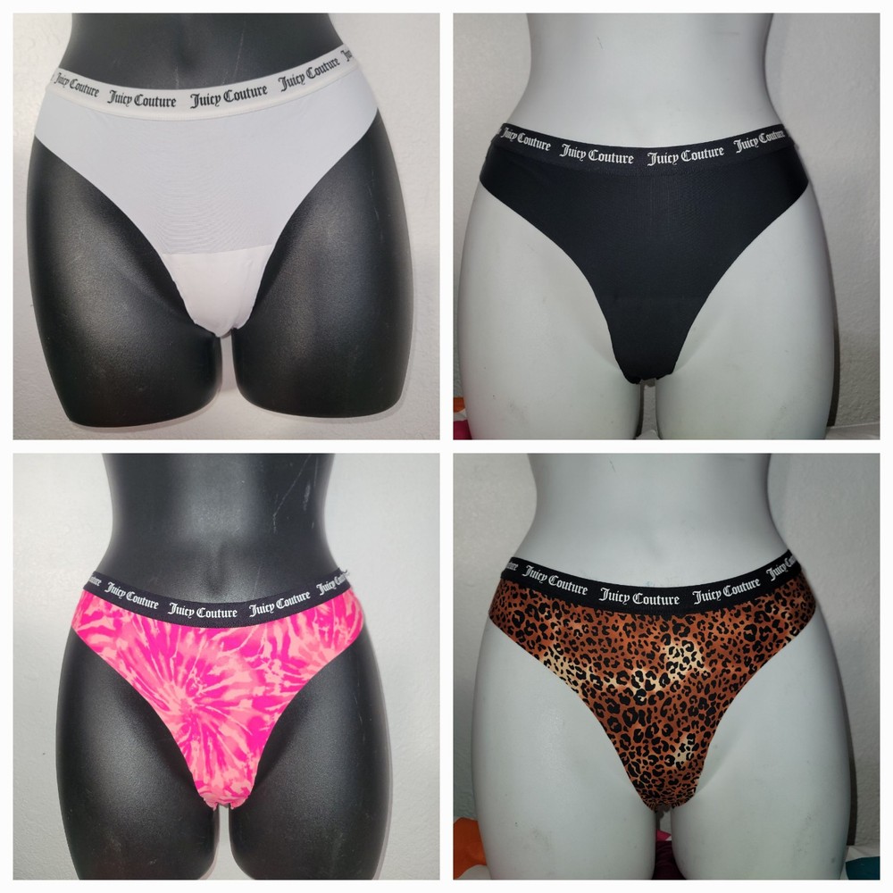 New Juicy Couture  Thong Panties Womens Size ( S ) 4 Pair Logo Multicolor