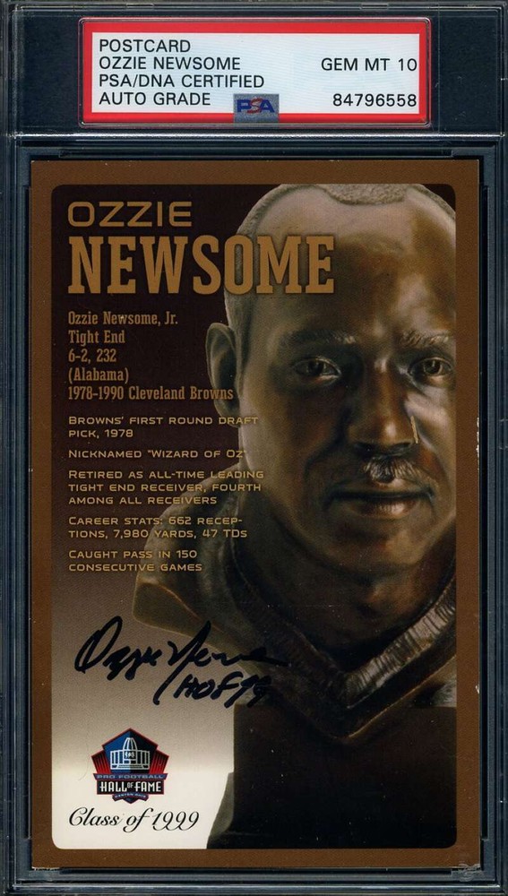 Ozzie Newsome PSA 10 HOF Bronze Bust Postcard Signed Autograph DNA Certified