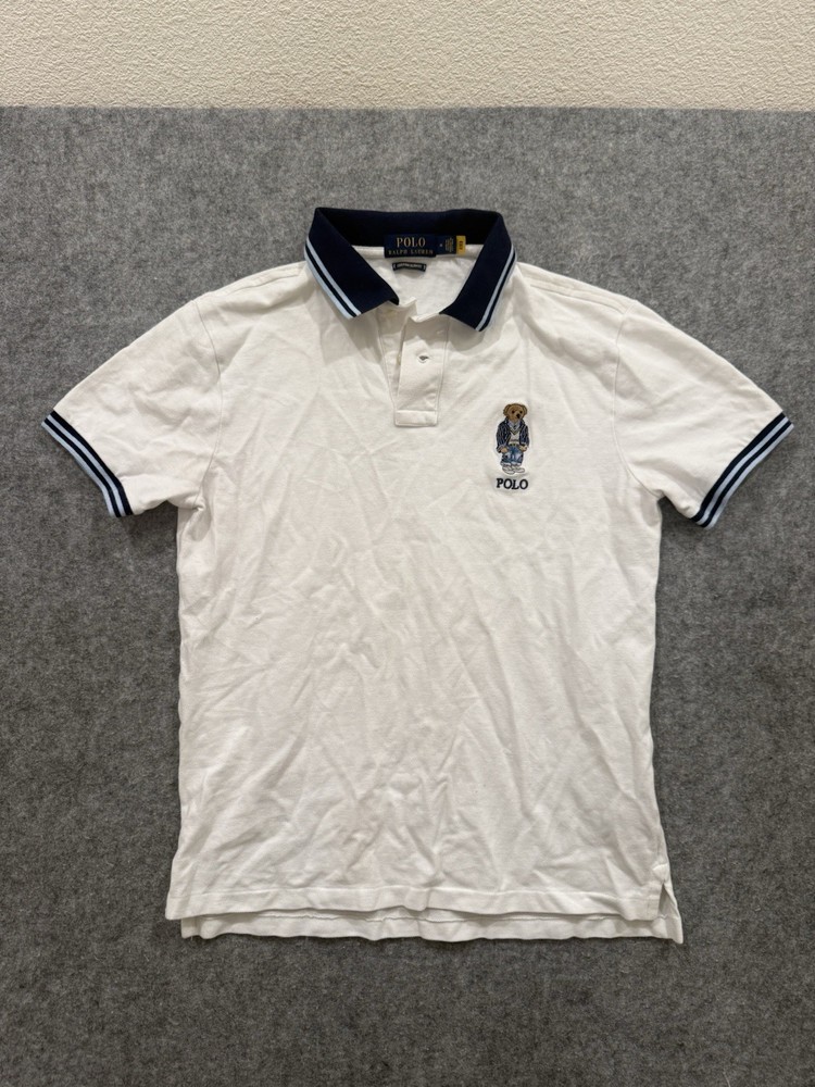 Polo Bear Ralph Lauren Polo Short Sleeve Shirt White Banded Cotton Mesh Medium