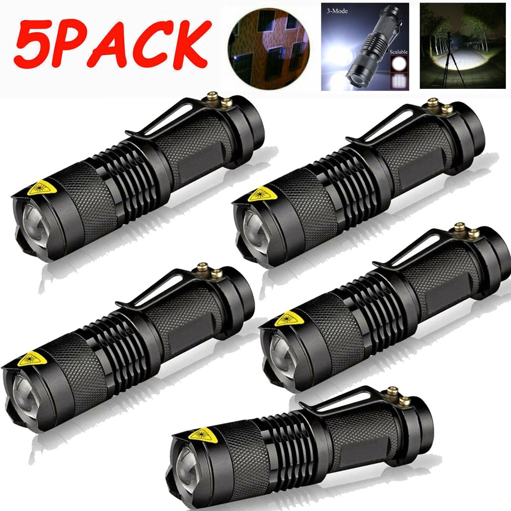 5PCS Mini LED Tactical Flashlight Torch Adjustable Focus Zoom Bright Light Lamp