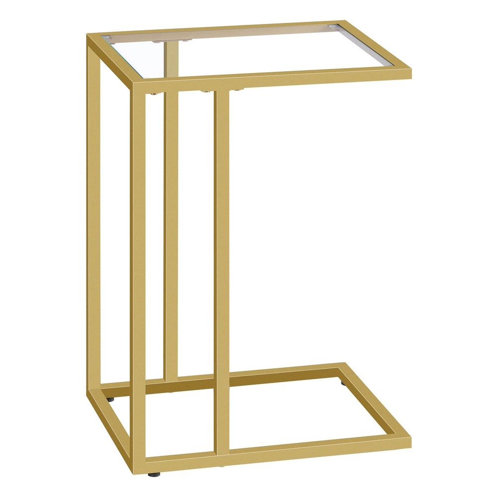 C Shaped Glass Snack Table, Metal Frame, Modern Side Table for Small Spaces
