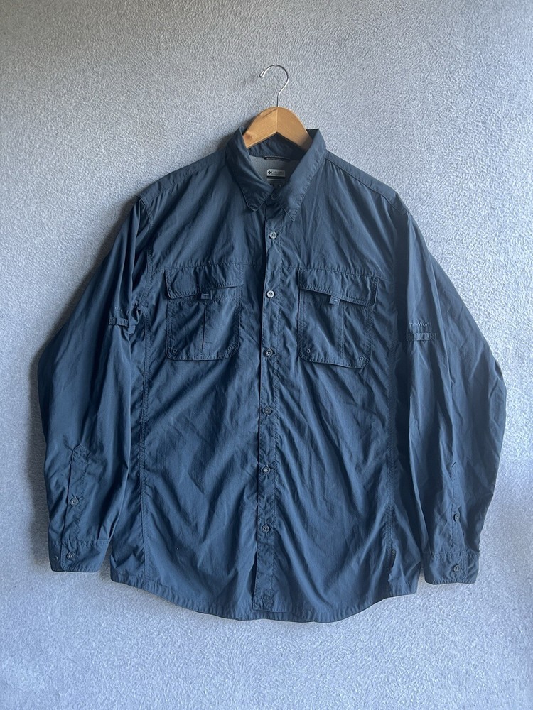 Columbia Titanium Omni Dry Shirt Hiking Fishing Long Sleeve Button Up Blue XL