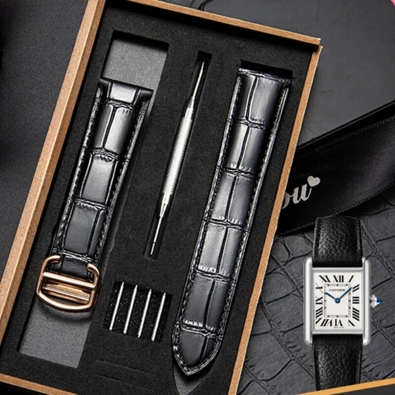 Genuine Leather Watch Band For Cartier Tank Blue Balloon Series Strap 22/23/25mm