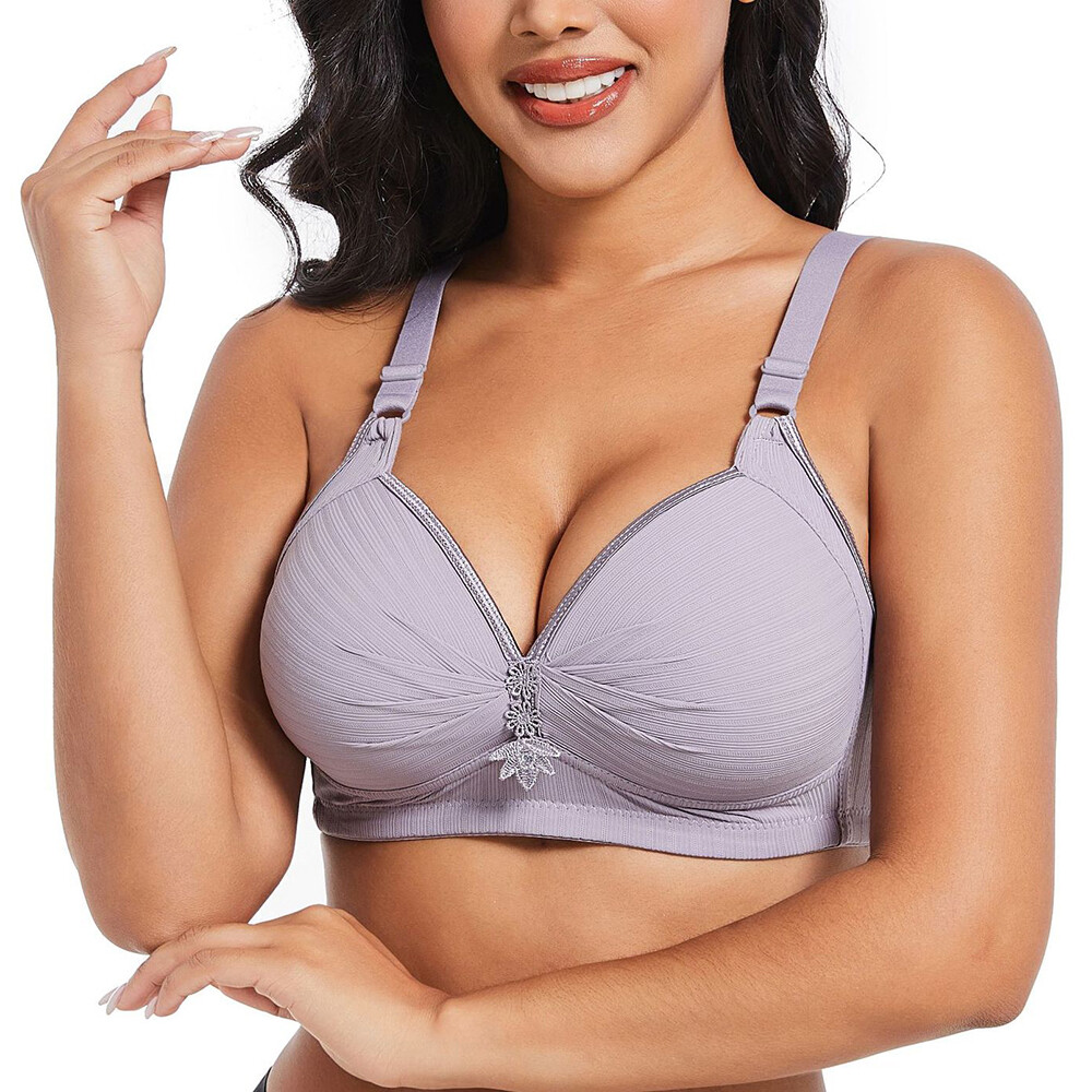 Non Wired Bra Women Ladies Full Firm Support Wire Free Lace Trim Large PlusSize！