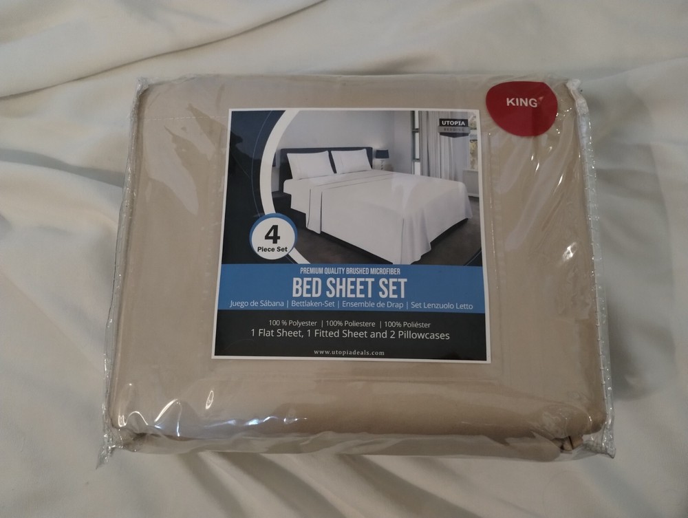 Utopia Bedding Set, King Size Beige - 4pc Sheet Set, Microfiber
