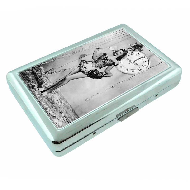 Vintage New Years Eve D13 Silver Metal Cigarette Case RFID Protection Wallet-image