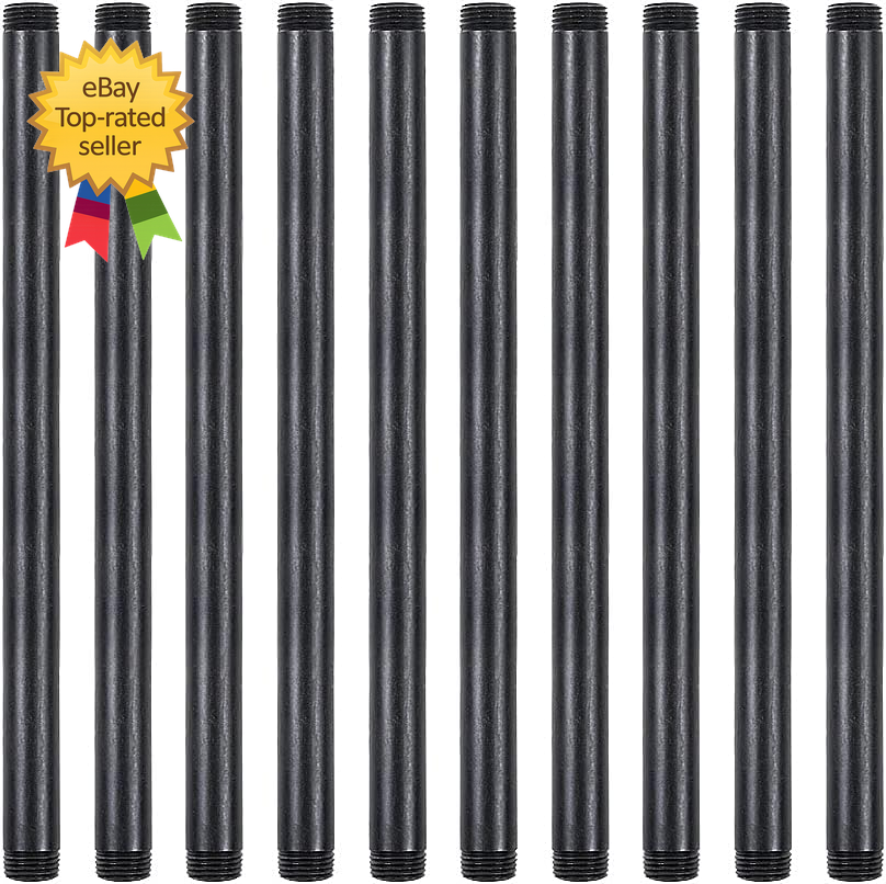 10 Pack 1/2 Inches X 12 Inches Black Malleable Steel Nipples Fitting DIY Steampu