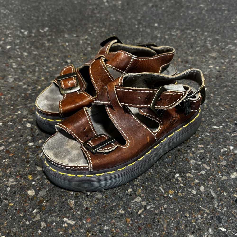 Vintage Y2K Dr Martens Chunky Sandals Fisherman Brown Leather Womens 6 US
