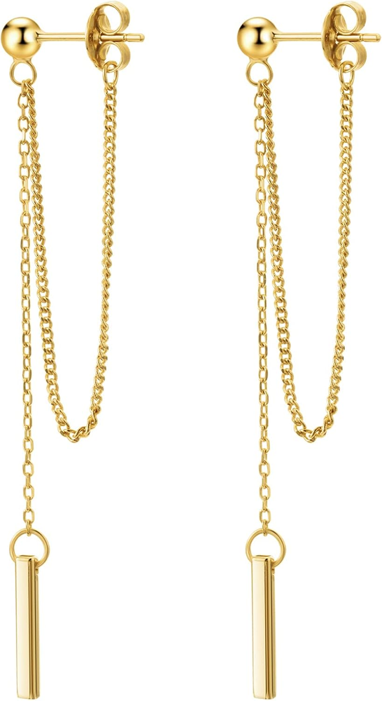 Chain Earrings for Women 18K Gold Plated Dainty Bar Drop Dangle Earrings Long Th