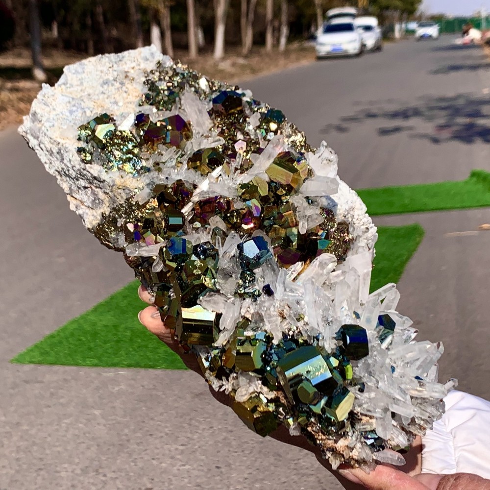 5.68LB Natural colorful chalcopyrite clear Cluster coexisting crystal mineral