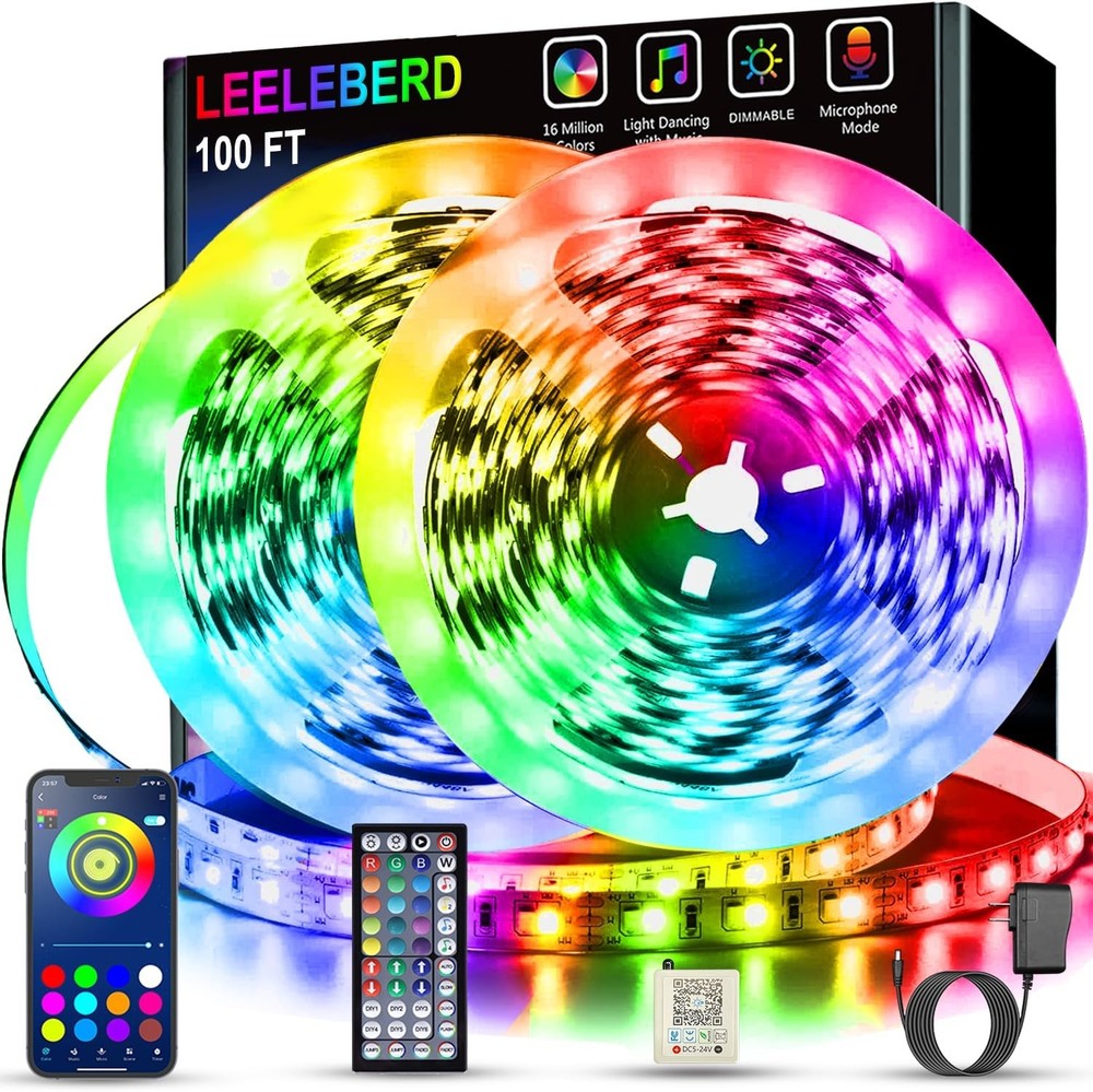 Leeleberd Led Lights for Bedroom 100 ft (2 Rolls of 50ft) 100 FT, Multicolor
