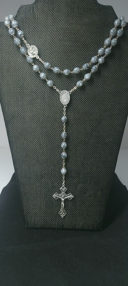 23-Inch Blue Beaded Rosary with Elegant Glass Beads
