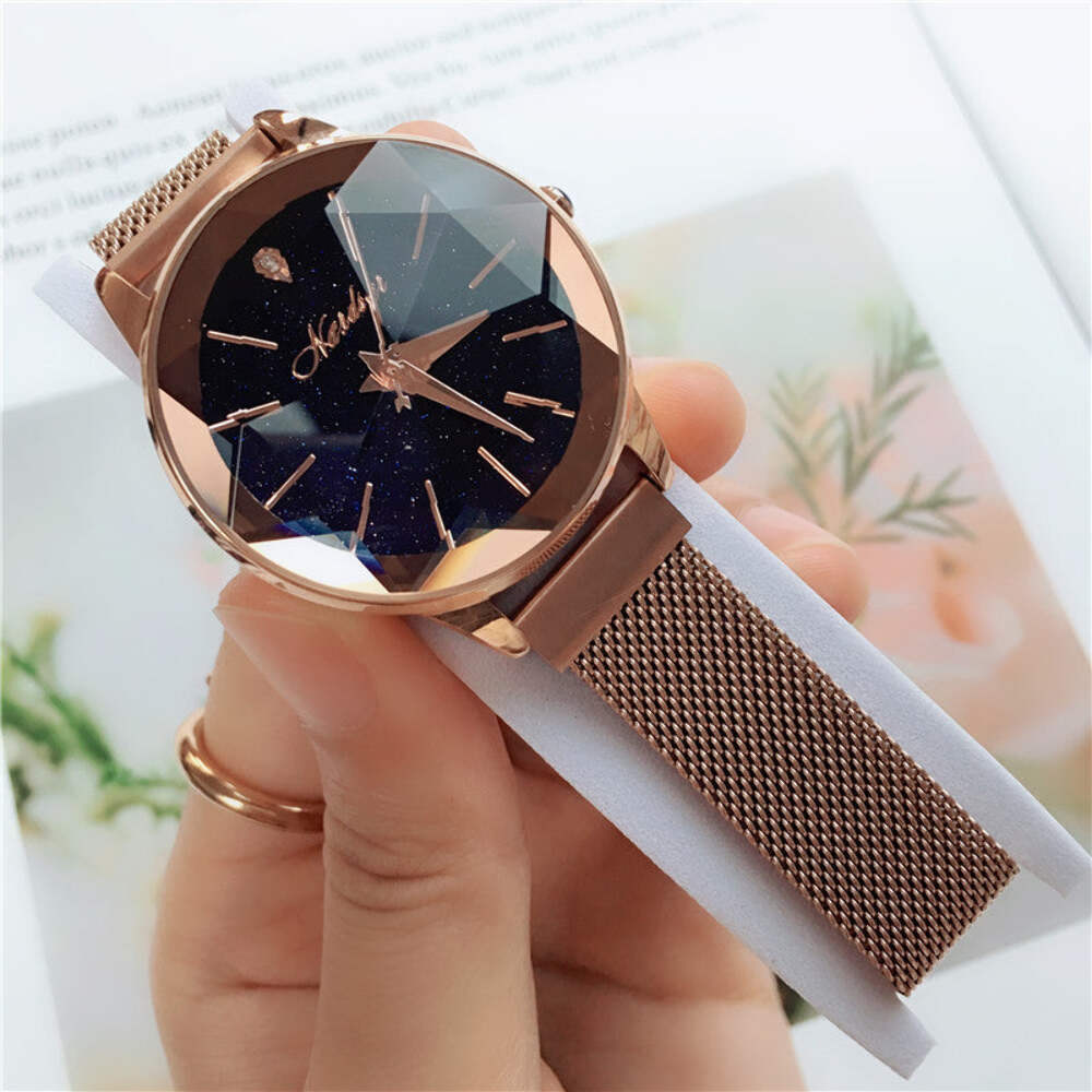 Waterproof Star-Cut Quartz Student Watch with Spiral Crown and Metal Strap