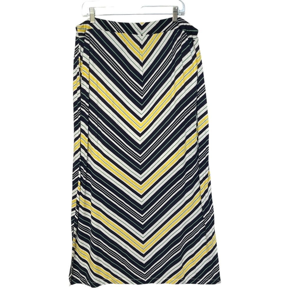 Cato Womens Maxi Skirt Size 18/20W Multicolor Chevron Stretch Lined Slit Pull On