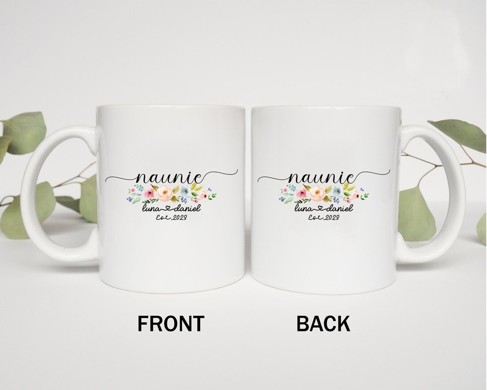 Custom Naunie Est 2023 Mug Naunie Floral With Kids Name Promoted To Naunie Retro
