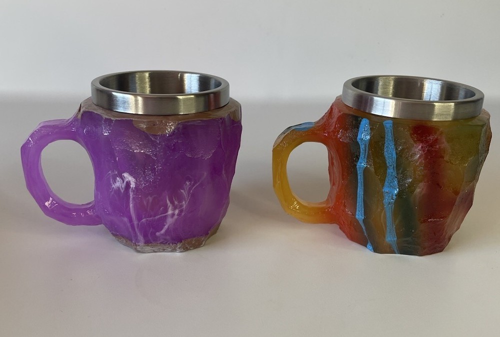 Colorful Coffee Mugs Lot Of 2 Faux Minerals And Crystal Resin