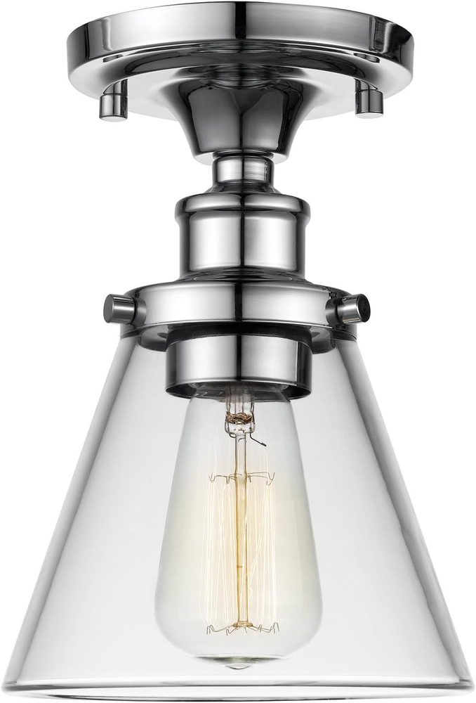65726 1-Light Flush Mount Ceiling Light, Clear Glass Shade, Chrome Finish, E26 B