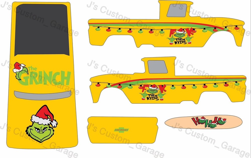 F Them Kids Grinch 62 Chevy 1/64 white toner water slide Decals For Hot Wheels