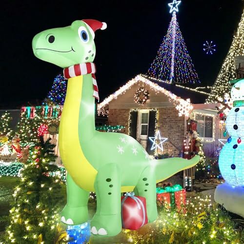 Dinosaur Christmas Inflatables Outdoor Decorations, Light Up 6FT Brachiosaurus