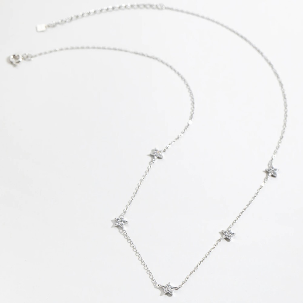 Silver Gold Starry Sky Spakle Star Linked Zircon Choker Necklace Long
