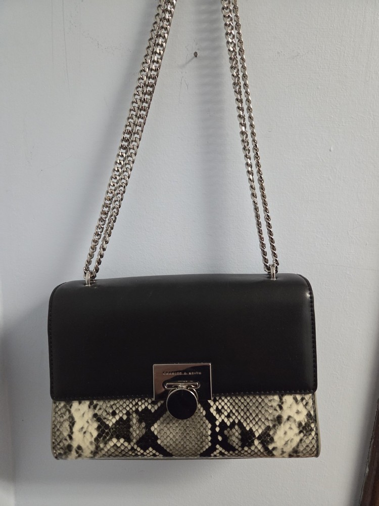 Charles & Keith Ebba Snake Print Chain Strap Bag