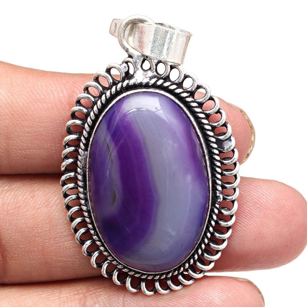 Botswana Agate Blue Pendant Silver Jewelry Gift for Mom 2.25 Inch