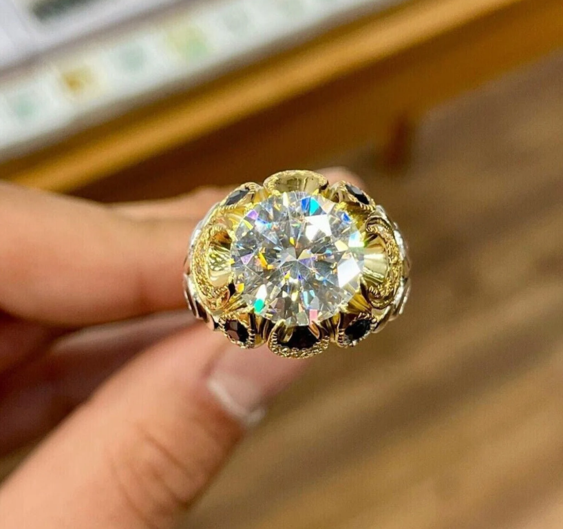 5 Carat Moissanite Sterling Silver 925 Handmade Mens Ring, Moissanite Ring