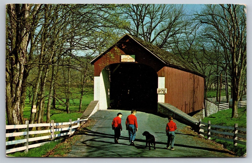 Knechts Covered Bridge Bucks County Sleifers Valley Cooks Creek PA Postcard L29