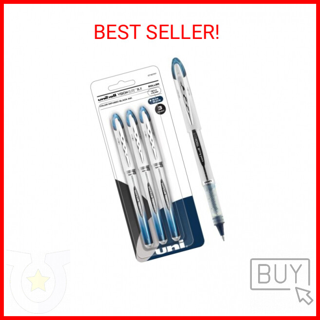 Uni-Ball Vision Elite BLX Rollerball Pens, Blue/Black Pens Pack of 3, Bold Pens