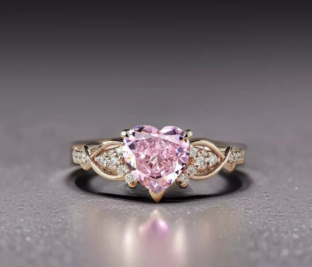 1.20Ct Heart Cut Simulated Pink Sapphire Fancy Wedding Ring 14K Rose Gold Plated