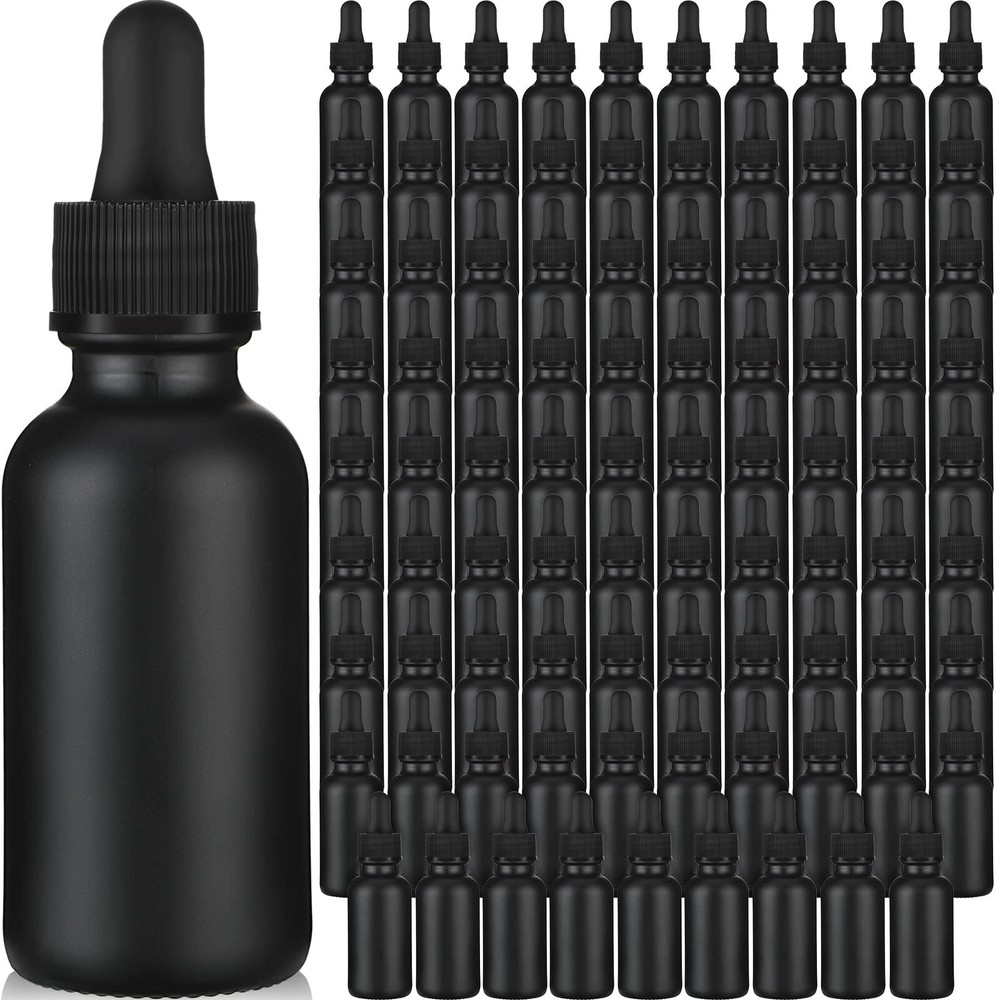 100 Pieces Black Dropper Bottles 1oz Glass Bottles Bulk Round Bottles with Dr...