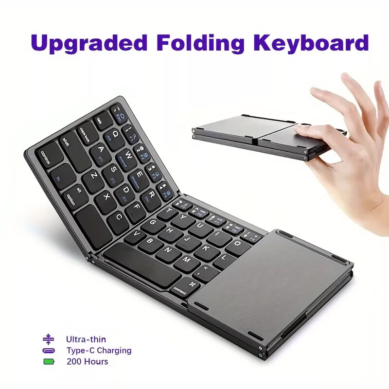Compact Folding Wireless Bluetooth Keyboard with Touchpad for Laptop Tablet Phone