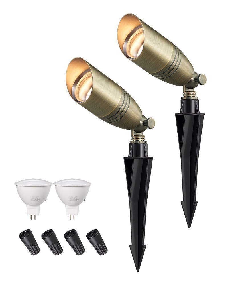 EDISHINE Solid Brass Landscape Lights 12V Low Voltage, 2-Pack with Bulbs