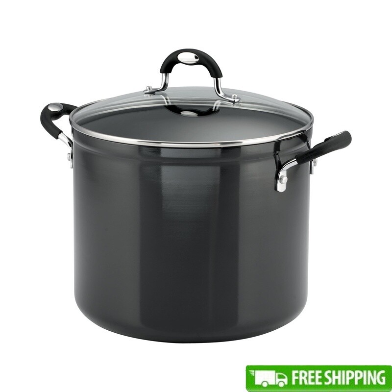 12Qt Nonstick Aluminum Stock Pot with Glass Lid for Kitchen Cooking