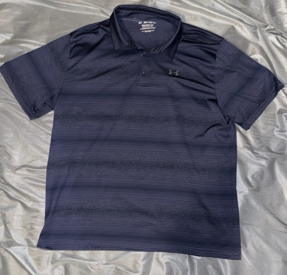 Under Armour The Playoff Polo Shirt XXL 2XL Performance Golf Striped Navy Blue
