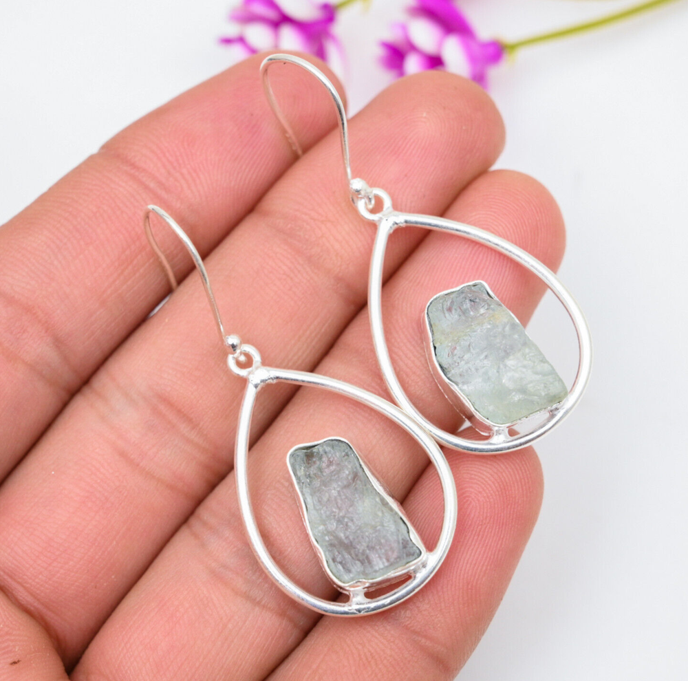 Aquamarine Gemstone Earrings in 925 Sterling Silver Handmade Jewelry Gift