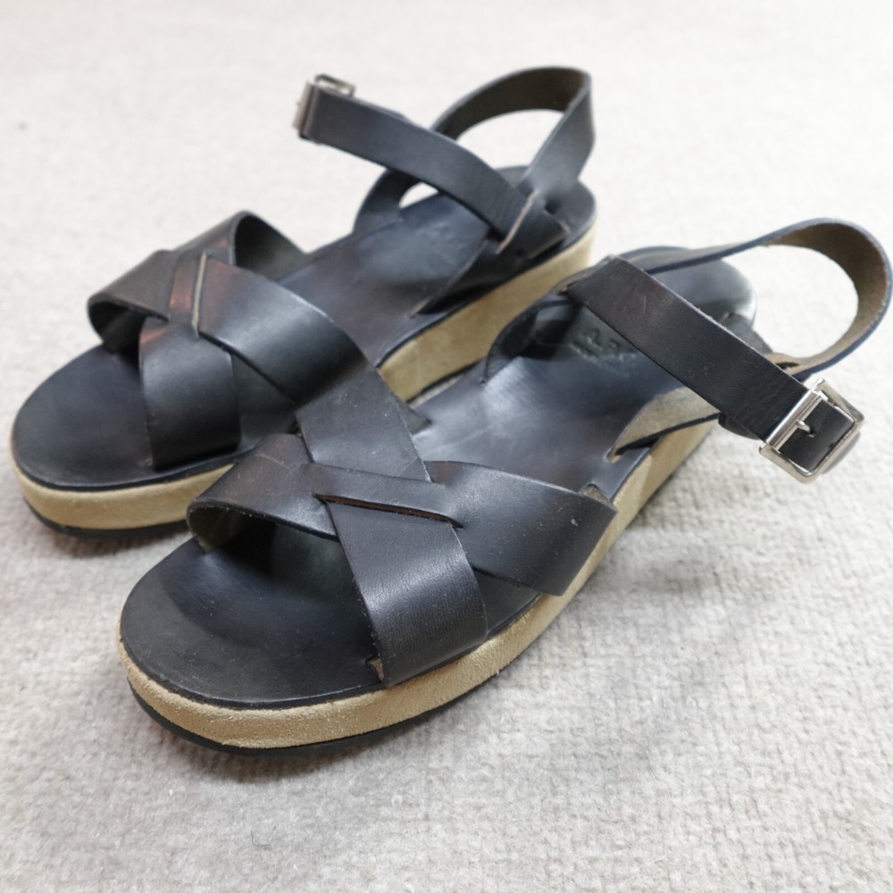 APC Womens Sandals 10 Black Open Toe Platform Strappy Made in Canada