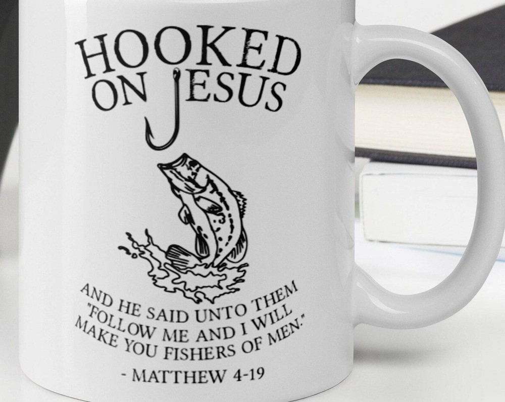 Hooked On Jesus Christian White Glossy Coffee Cup Tea Mug