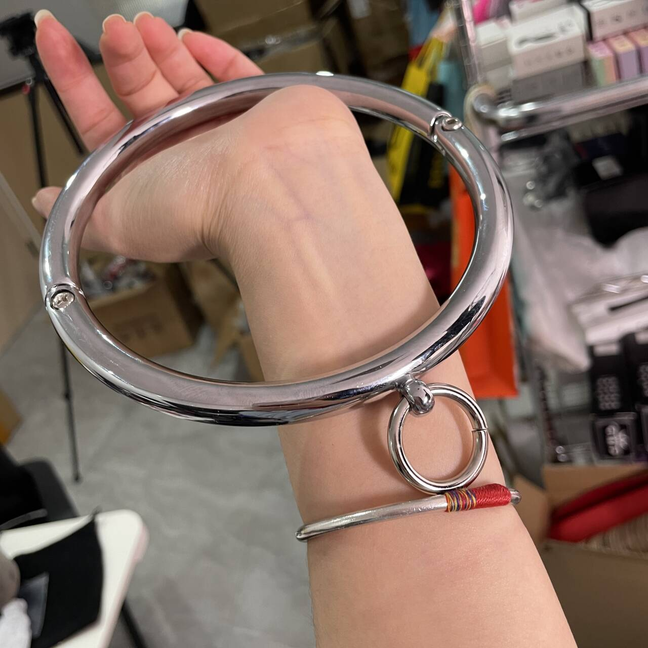 Women BDSM Metal Lockable Neck Collar Pull O-Ring Steel Restraint Slave ChokerUS