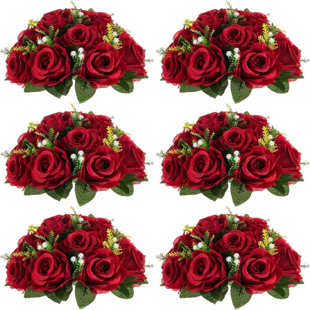 6-Piece Crimson Rose Ball Centerpieces Artificial Flowers for Weddings & Parties