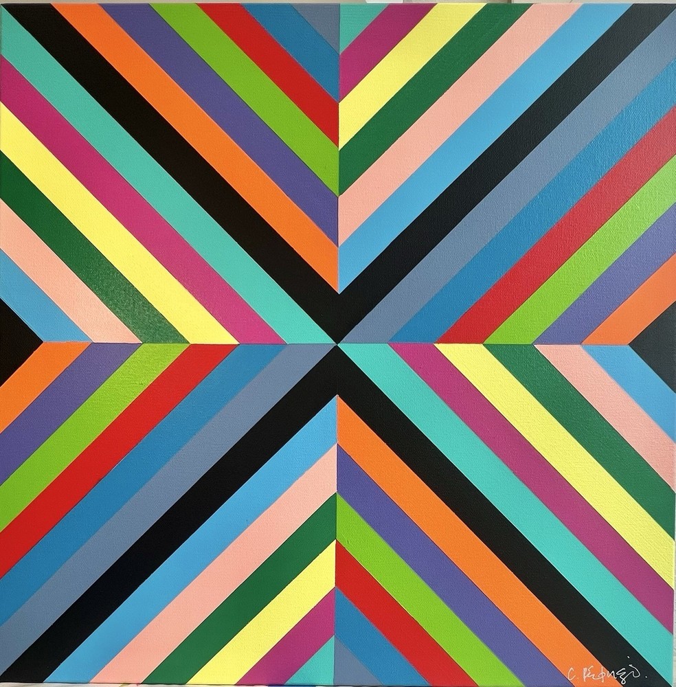 “Convergence” 20”x20” Abstract Modern Art Unique, Framed, Signed