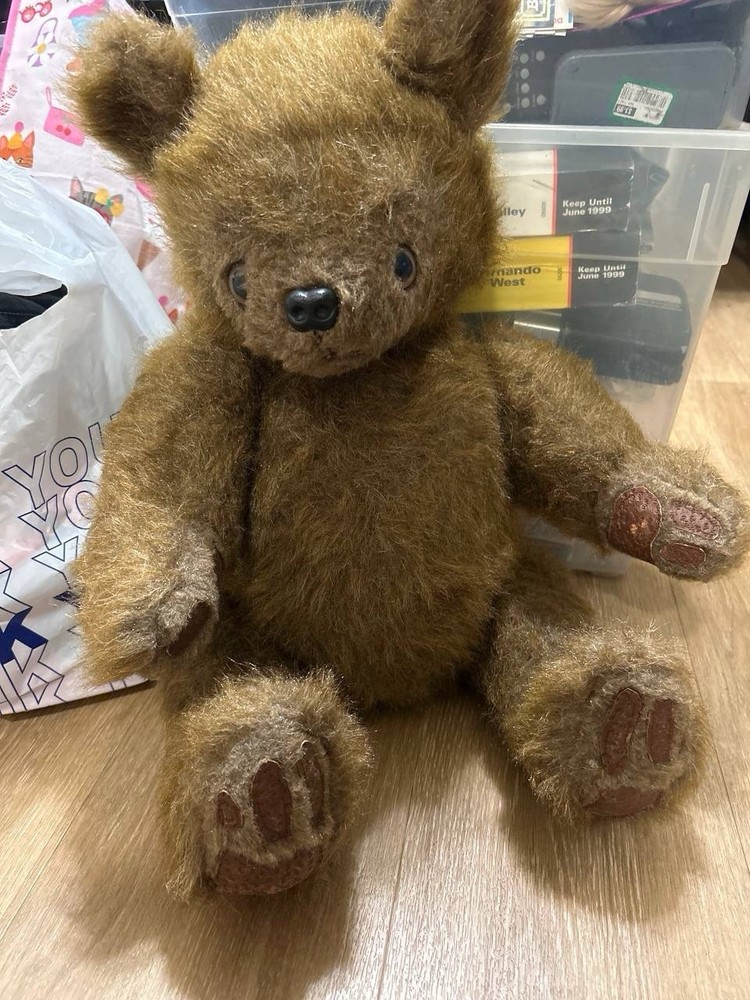 Vintage Teddy Bear Plush Toy Brown Stuffed Animal Old Antique Style Collectible