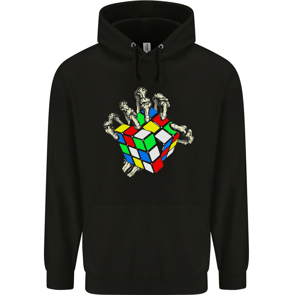 Skeleton Hand With a Retro Puzzle 80s Mens 80% Cotton Hoodie