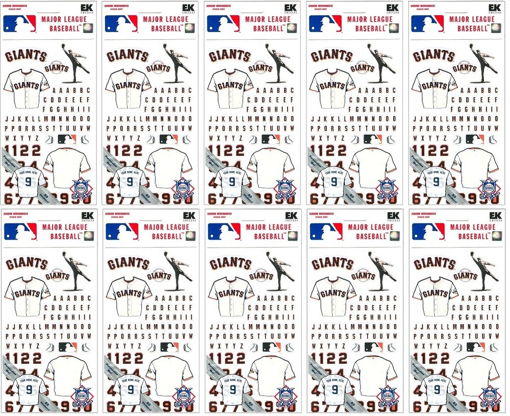 San Francisco Giants MLB baseball scrapbook sticker jersey personalize LOT of 10