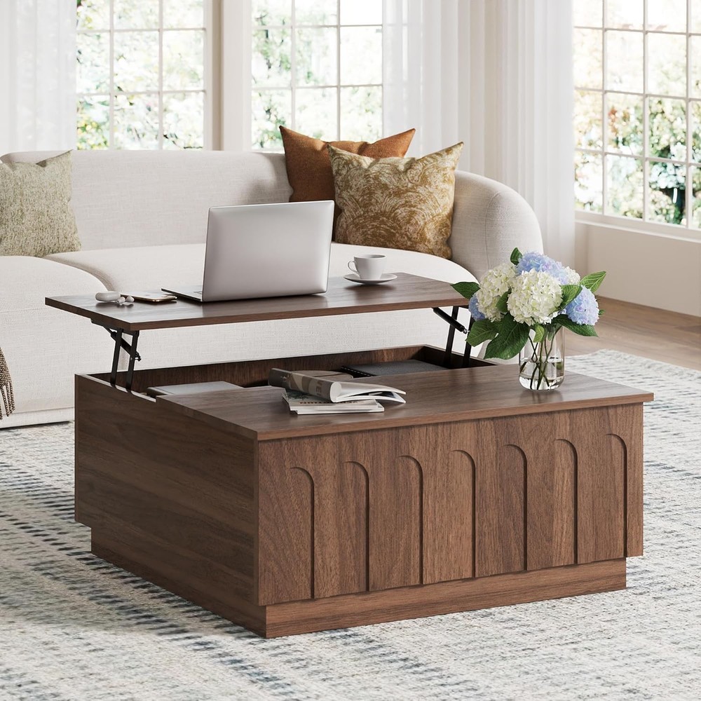 Lift Top Coffee Table with Storage, Mid Century Modern Coffee Table with Arched